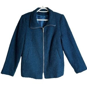 Women's Dark Teal Textured Zipper Jacket Size Medium Grandmacore Modern Coastal